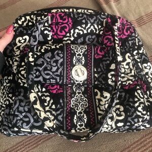 Vera Bradley Quilted Bowling Ball style/Tote in Black, White & Pink Damask